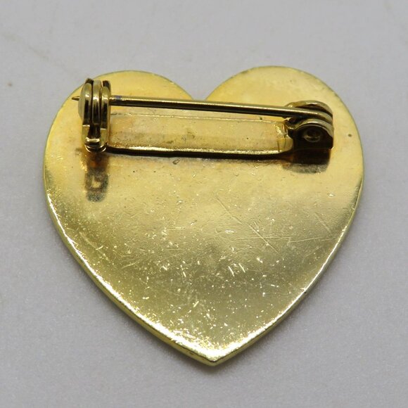 Cloisonne Brooch Heart Shaped Floral Enamel 1" Pin Butterfly Red Gold Tone - Picture 7 of 8